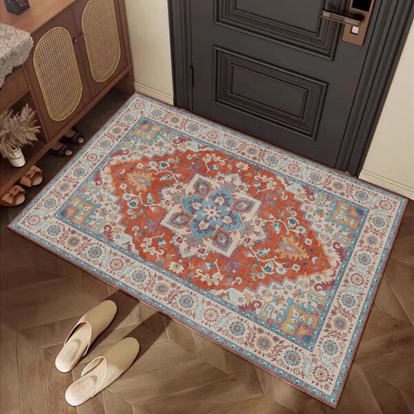 HiChiclife マット 玄関マット 室内 滑り止め ホットカーペット対応 耐磨耗性 絨毯 洗える ラグマット 軽量 花柄 ペルシャ風 ラグ カーペ